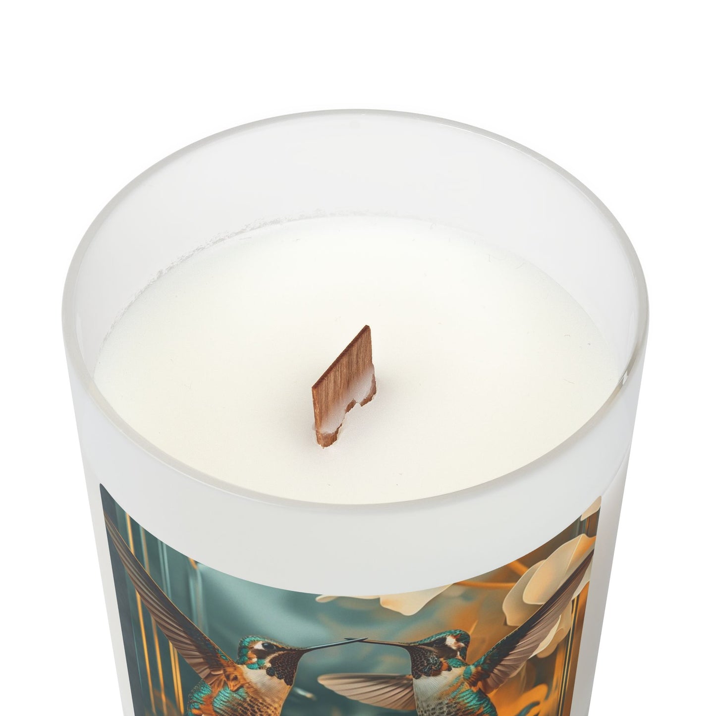 Hummingbird Duo Frosted Glass Candle — 11oz Decorative Scented Candle