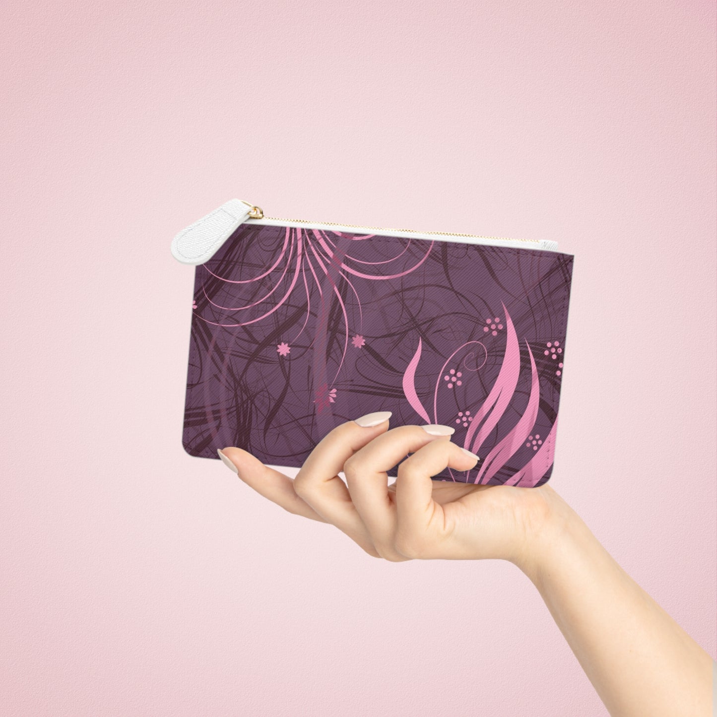 Floral Swirl Mini Clutch — Pink & Plum Compact Wristlet