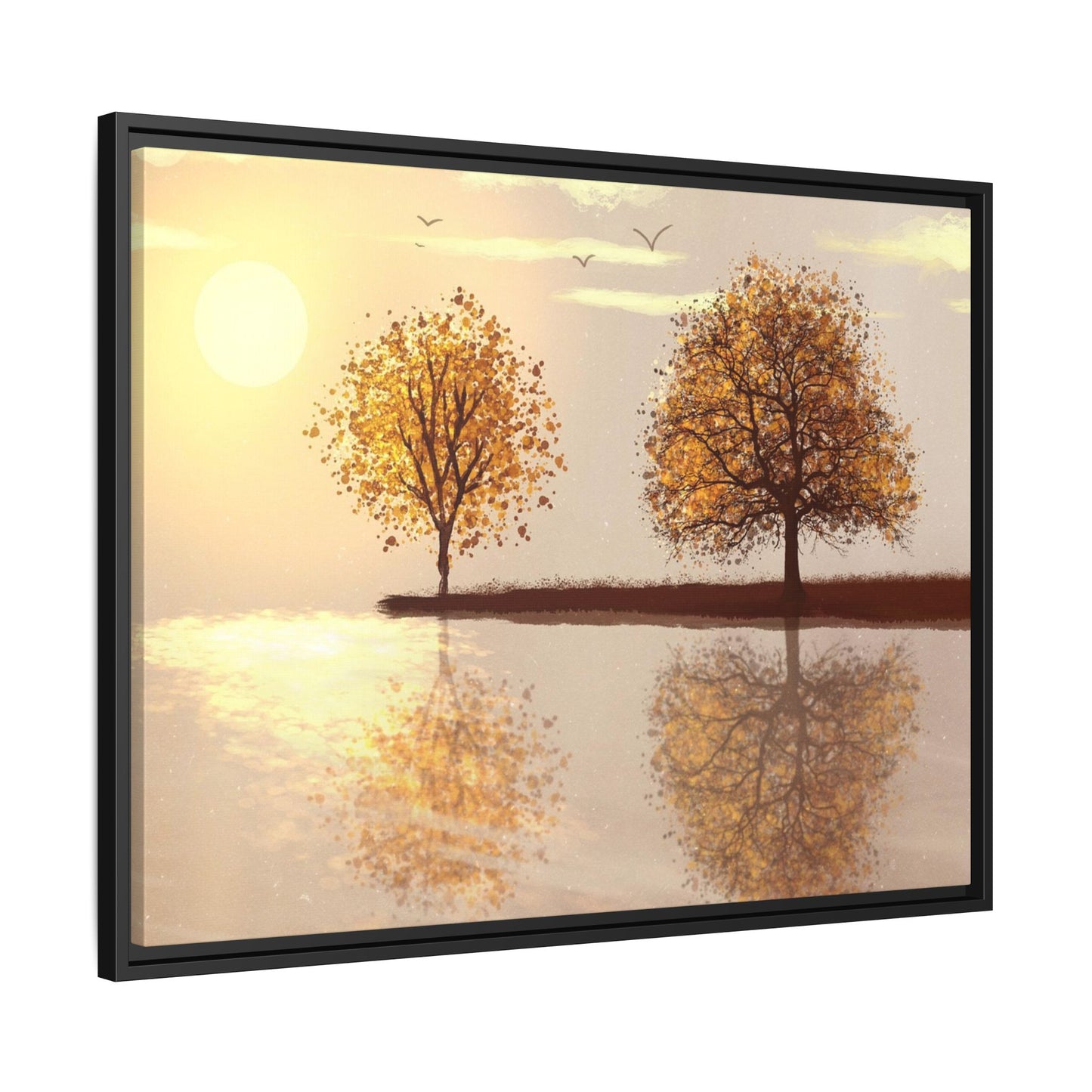 Framed Matte Canvas Wall Art — Golden Autumn Trees Reflection