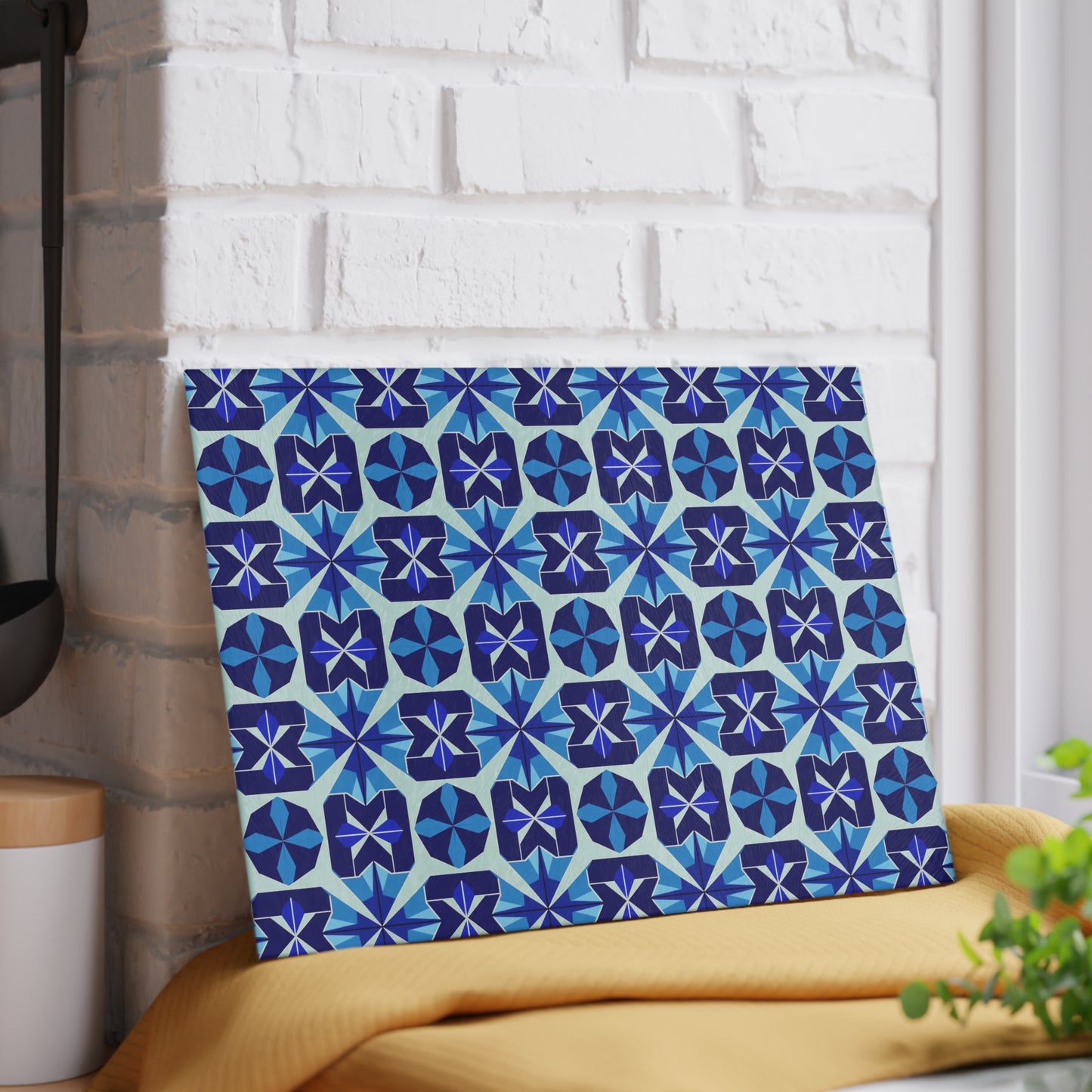 Blue Moroccan Tile Glass Cutting Board — Decorative Kitchen Chopping Board