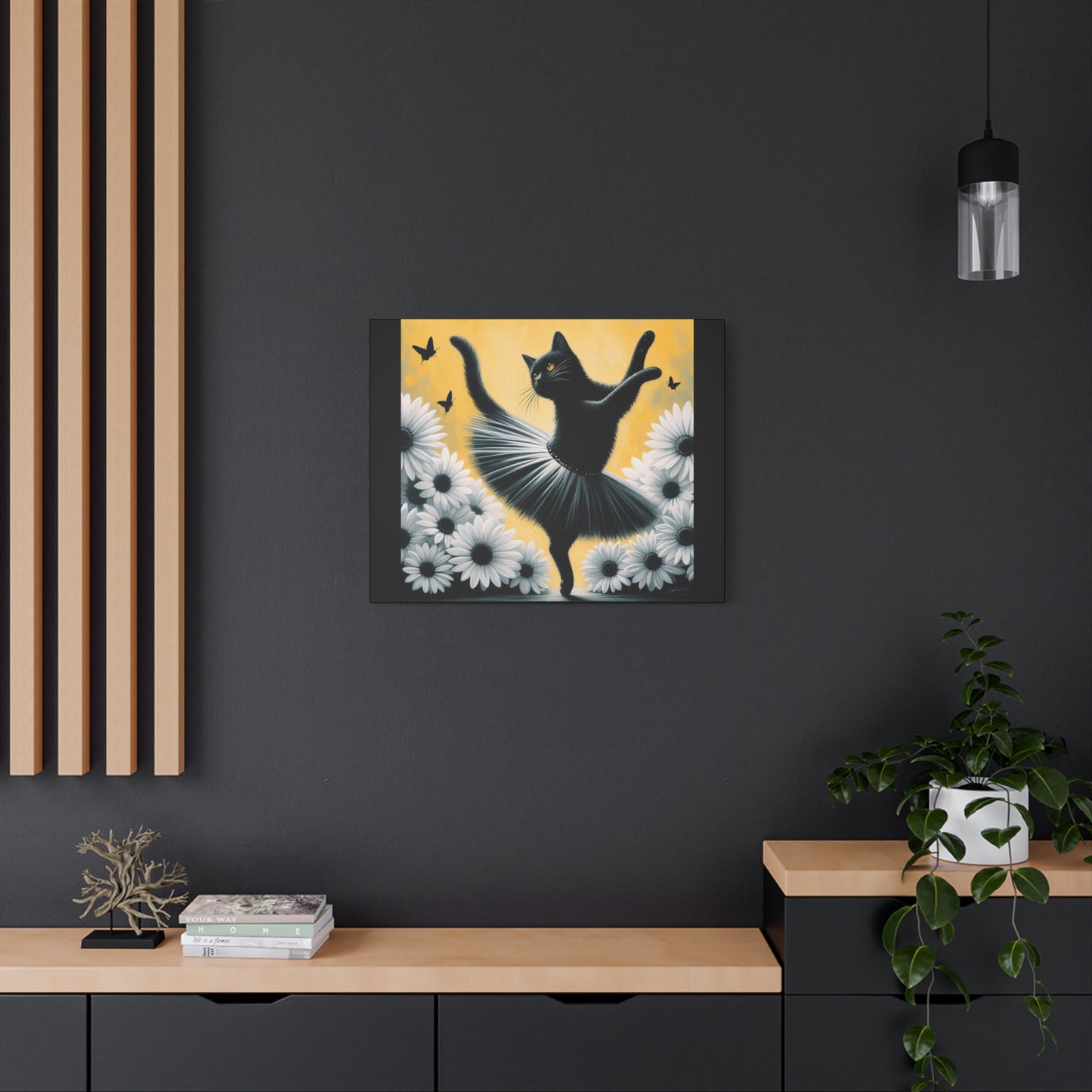 Ballet Black Cat Canvas Print — Whimsical Cat Ballerina Wall Art