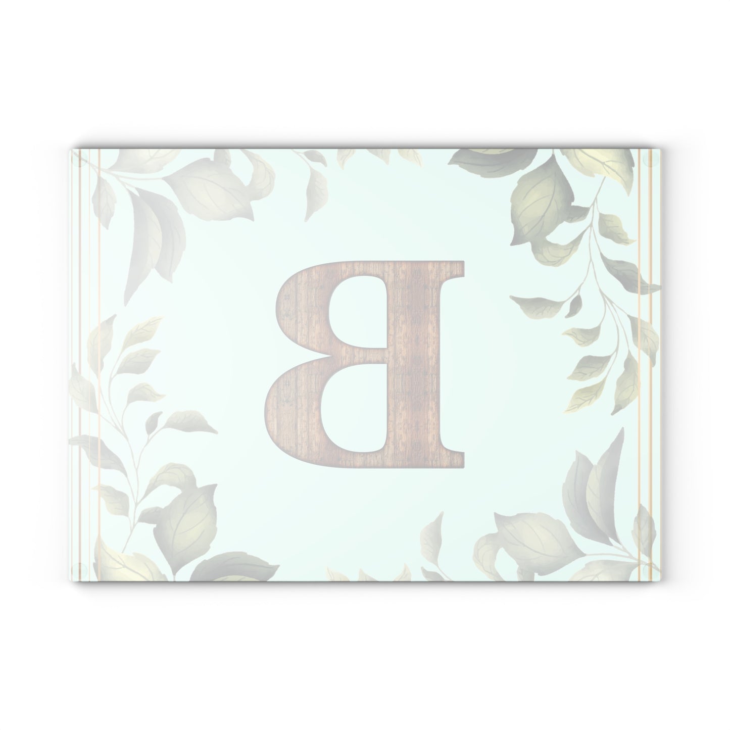 Monogram Glass Cutting Board - Botanical Initial "B" with Rustic Wood Letter