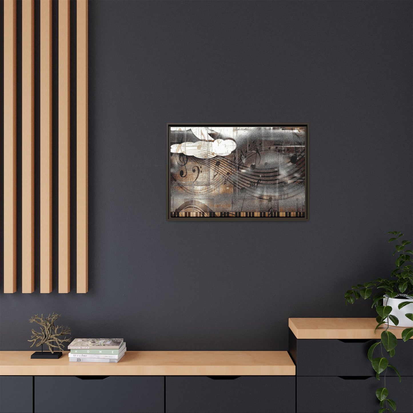 Framed Music Notes Canvas Print — Abstract Vintage Piano & Sheet Music Wall Art