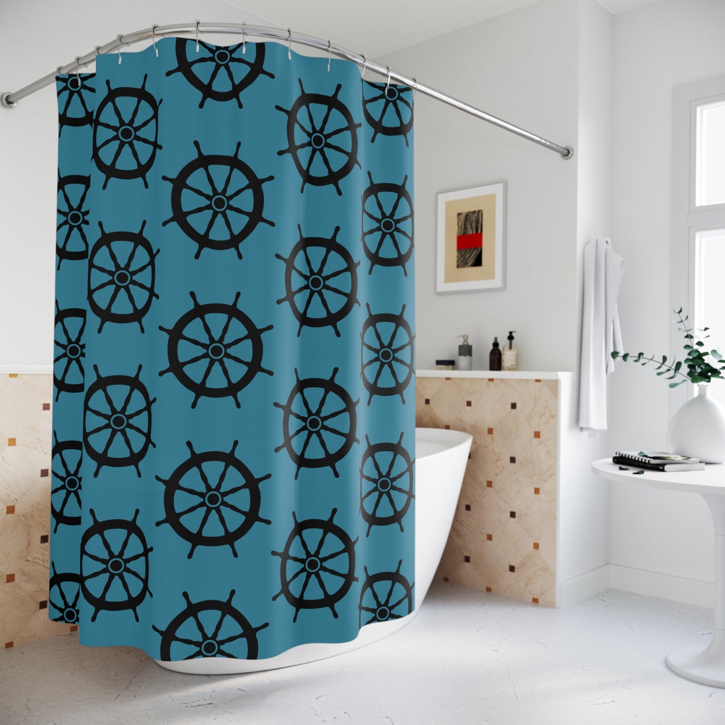 Nautical Shower Curtain, Coastal Bathroom Decor, Nautical Theme Gift, Ocean Lover's Shower Curtain, Beach House Accessories, Sailor [...]