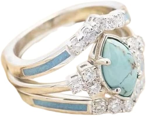 3 PCS Natural Turquoise Diamond Ring Set