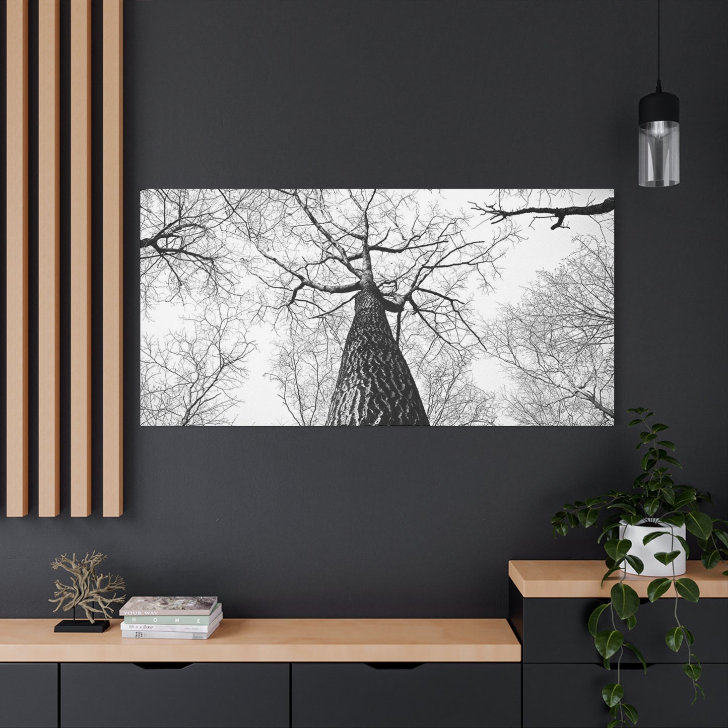 Black & White Tree Canopy Matte Canvas Wall Art — Upward Forest Photography