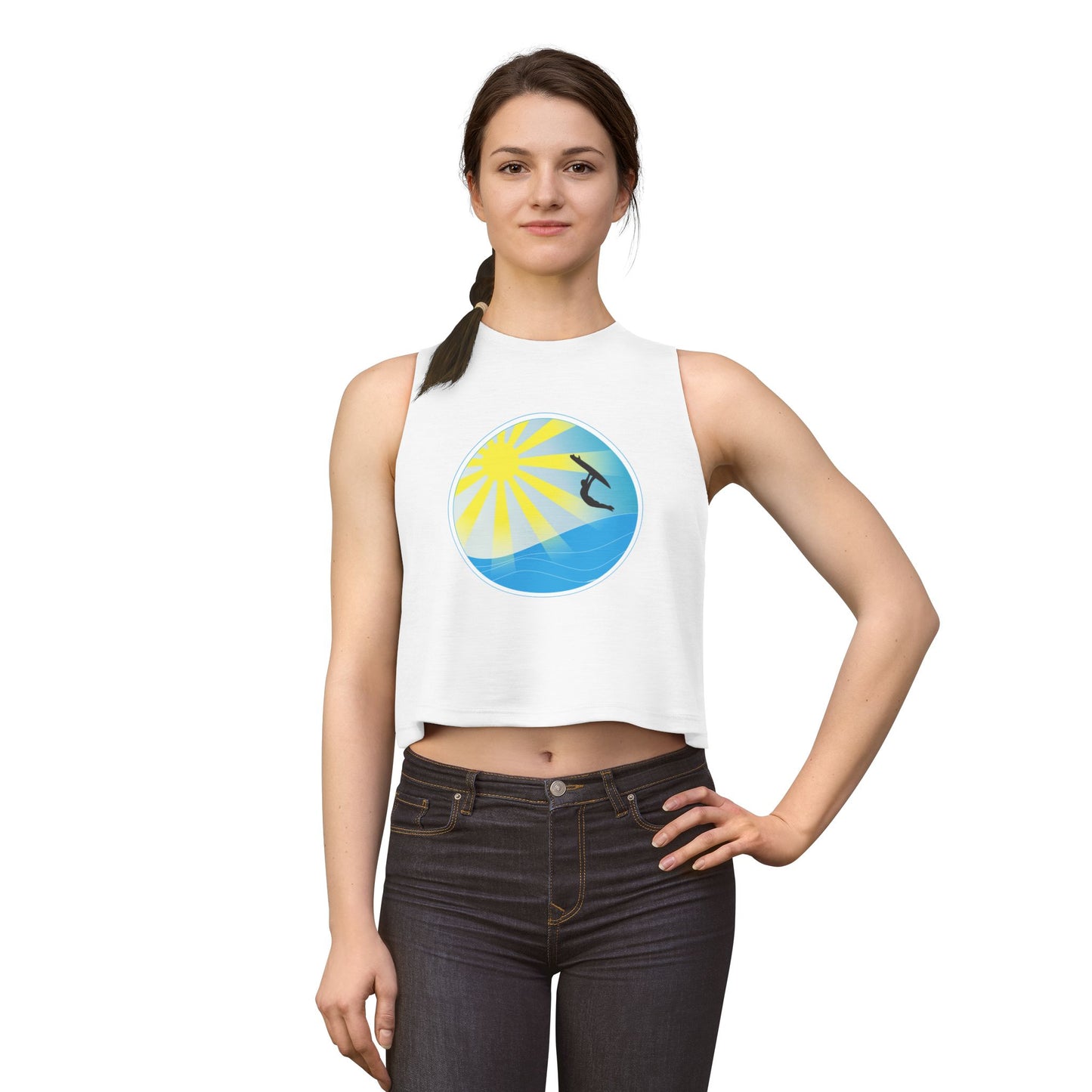 Sunrise Surf Circle Crop Top — Women’s Beach Wave Tank