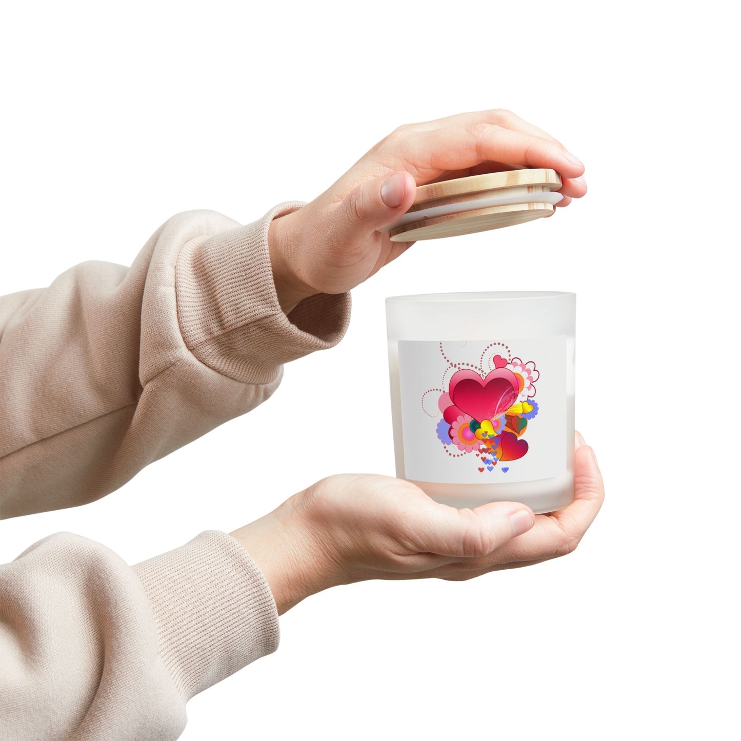 Romantic Heart Bouquet Candle — Frosted Glass 11oz Scented Valentine Gift