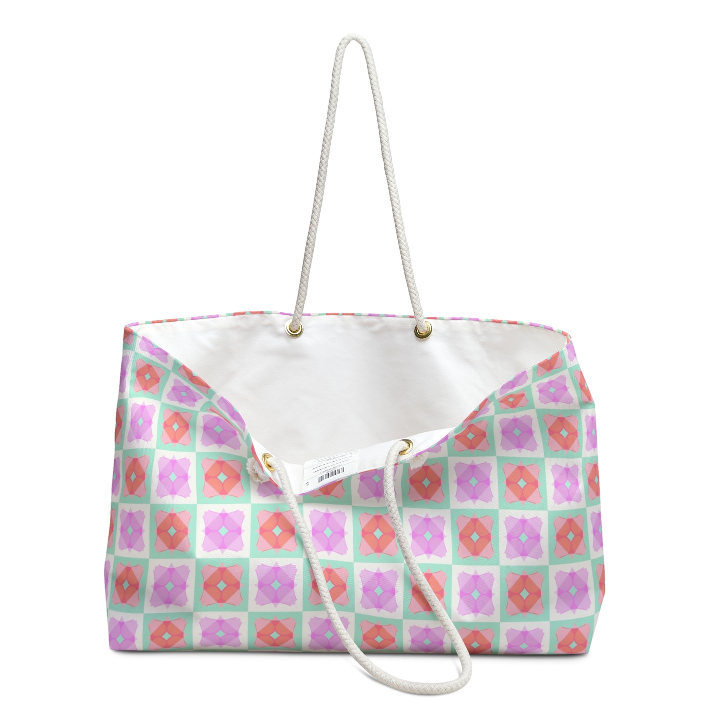 Pastel Floral Checkered Weekender Bag — Cute Pink & Mint Travel Tote