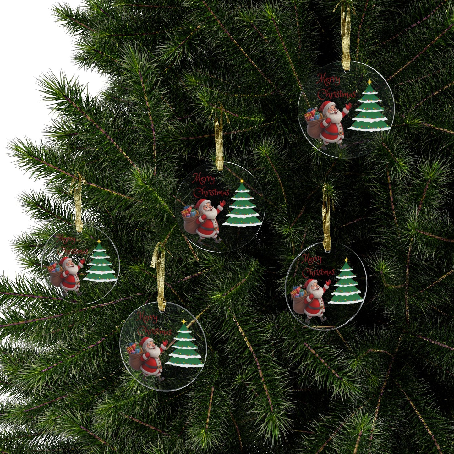 Santa & Christmas Tree Acrylic Ornament — Festive Holiday Decoration