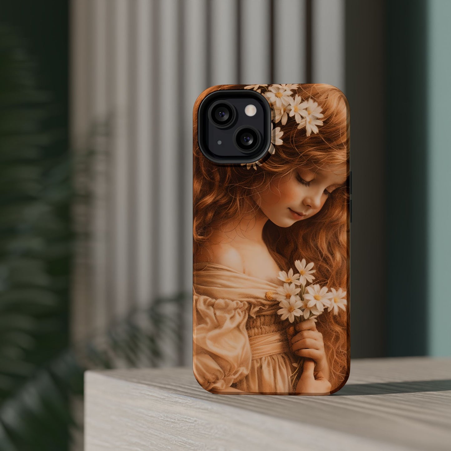 Vintage Floral Girl Magnetic Impact Phone Case — Protective iPhone Cover with Sepia Art