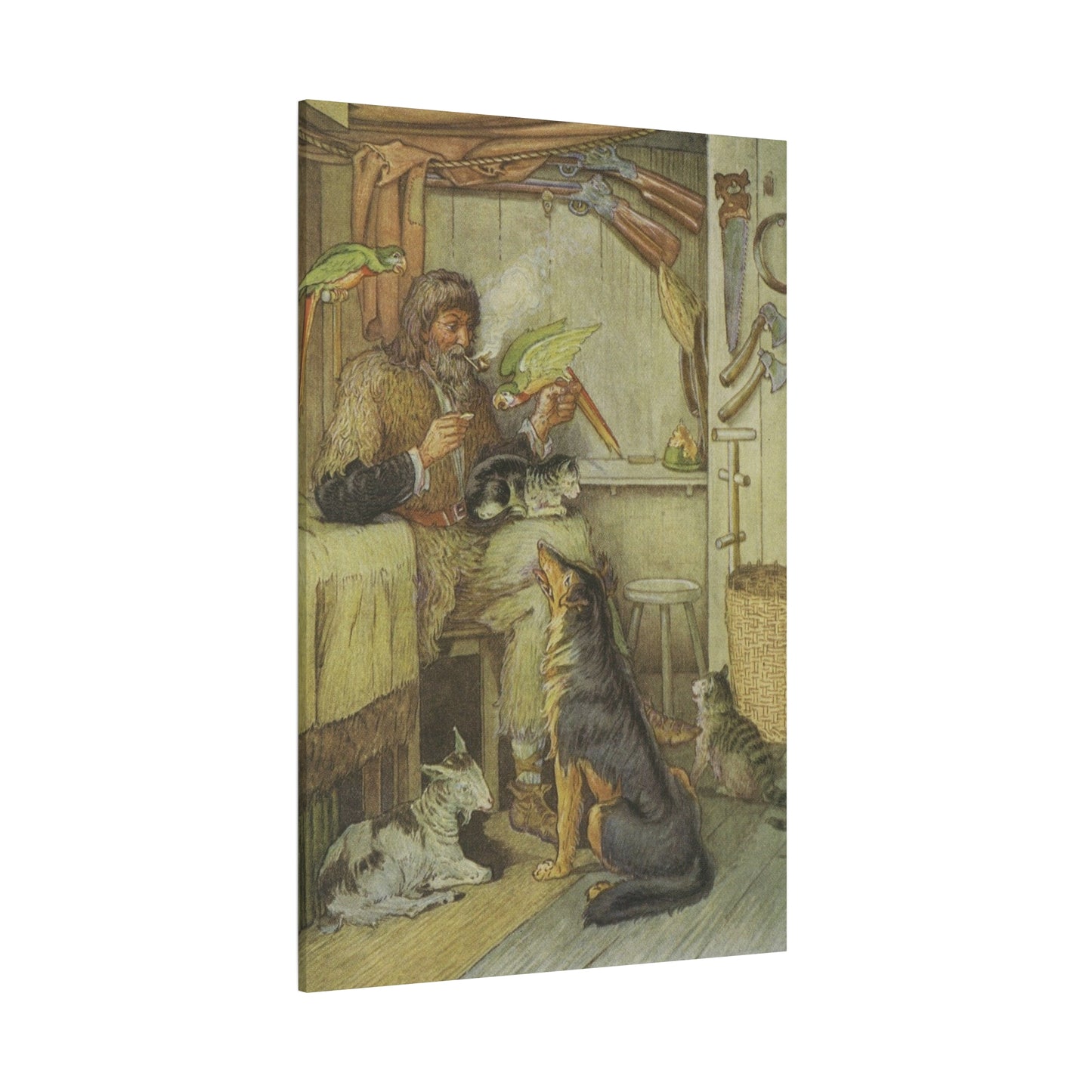 Vintage Cottage Animal Illustration Matte Canvas Print