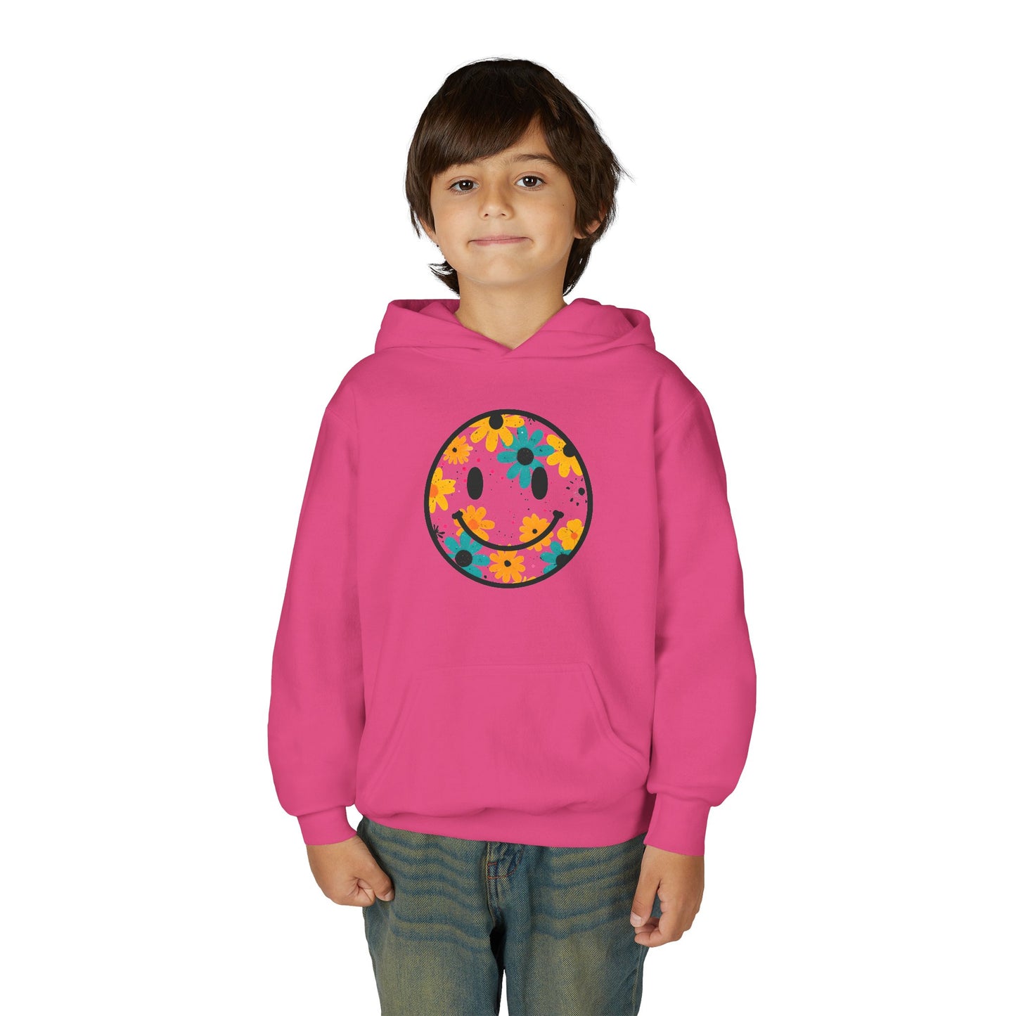 Youth Floral Hoodie – Orange & Teal Flower Circle Design