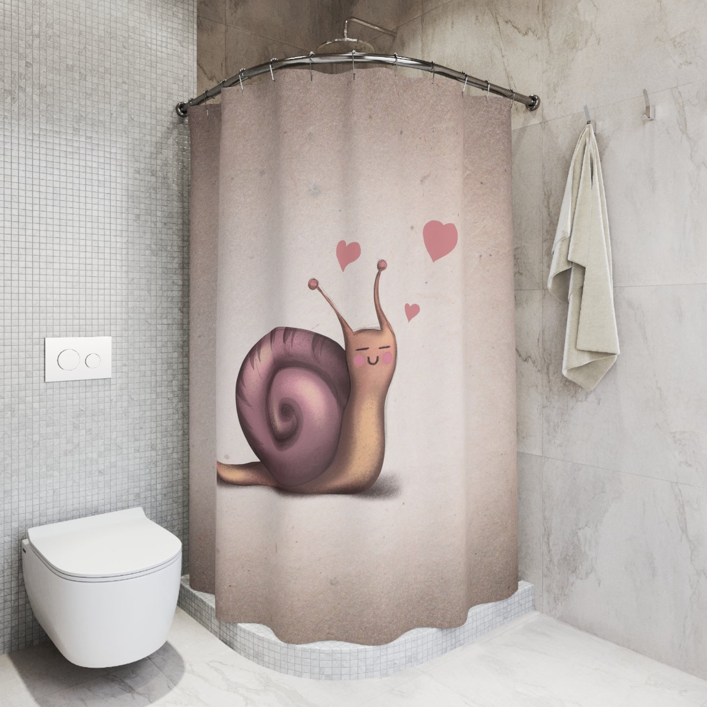 Cute Snail Shower Curtain — Romantic Hearts Bathroom Decor