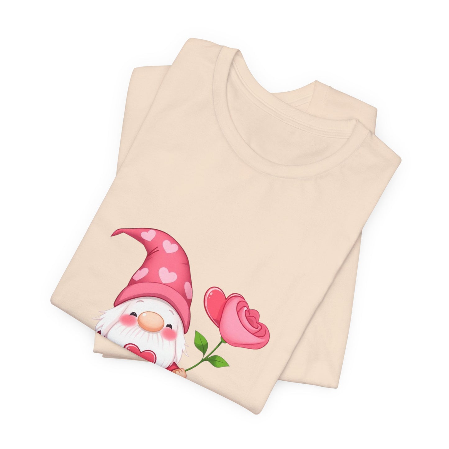 Valentine Gnome T‑Shirt — Cute Pink Gnome Holding Rose Tee
