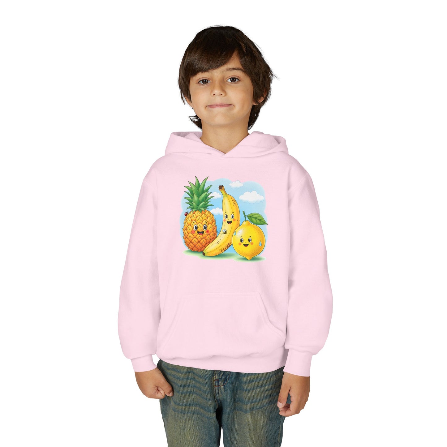 Kids Tropical Fruit Hoodie — Cute Pineapple, Banana & Orange Graphic Sweatshirt