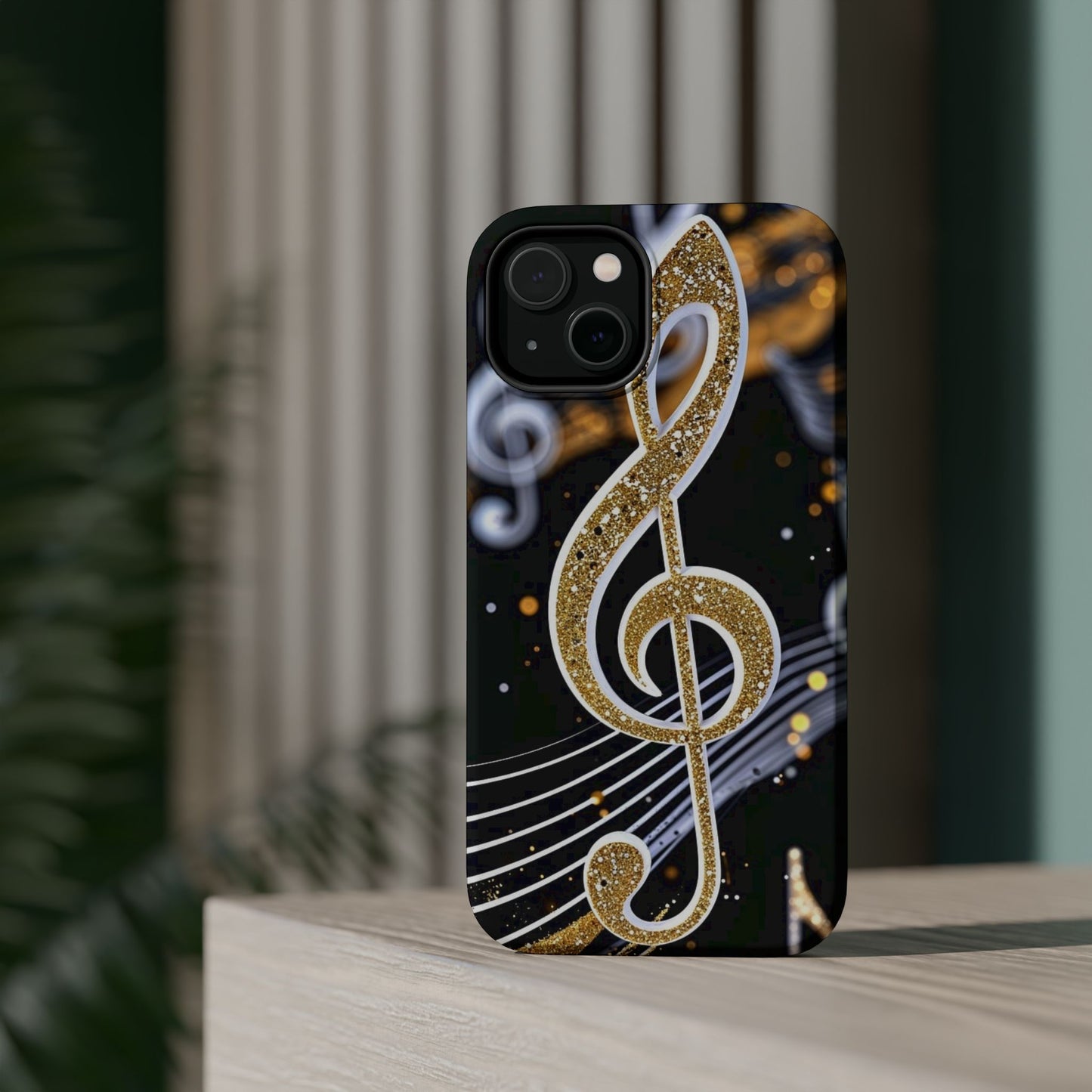 Music Notes Magnetic Impact-Resistant Phone Case — Gold Treble Clef Design