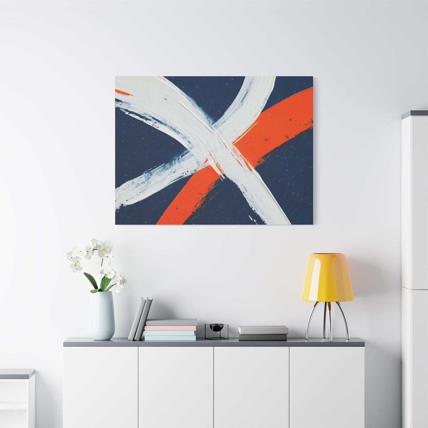 Abstract Navy & Orange Brushstroke Canvas