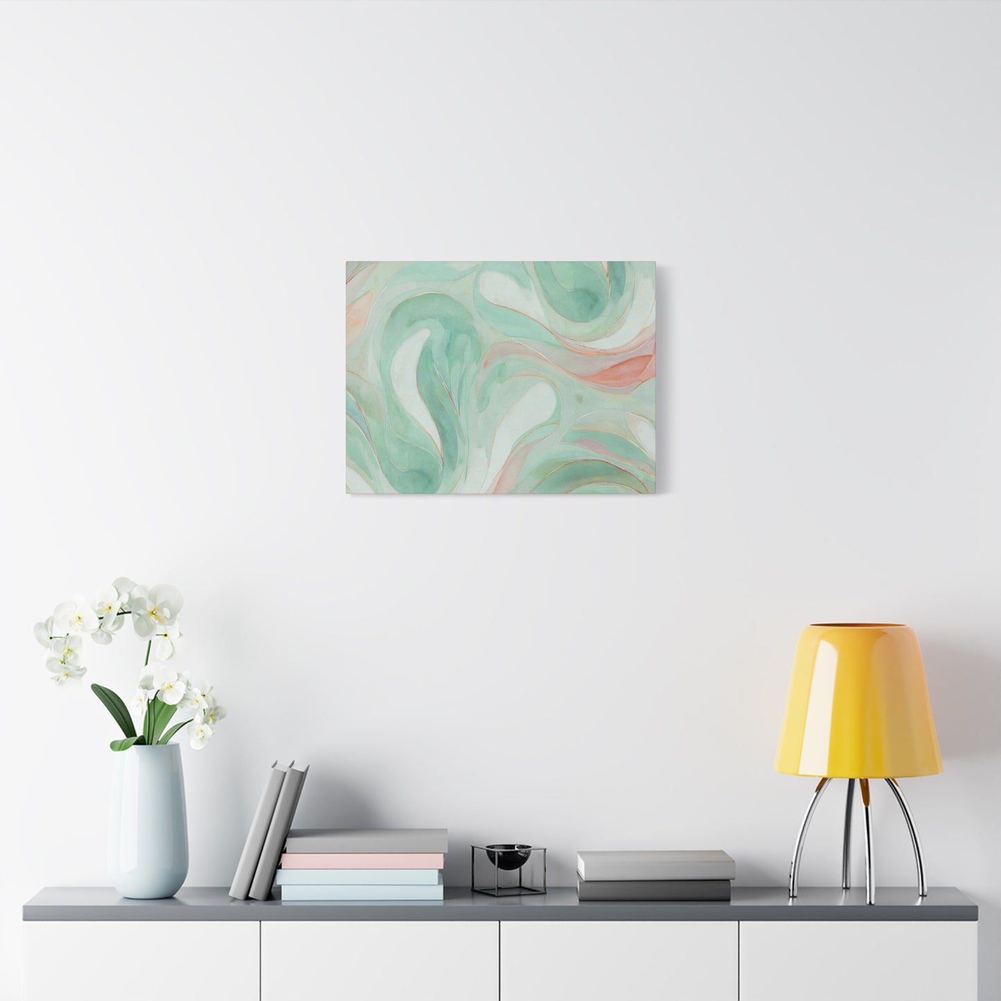 Abstract Green Marble Canvas Print — Teal & Coral Swirl Wall Art