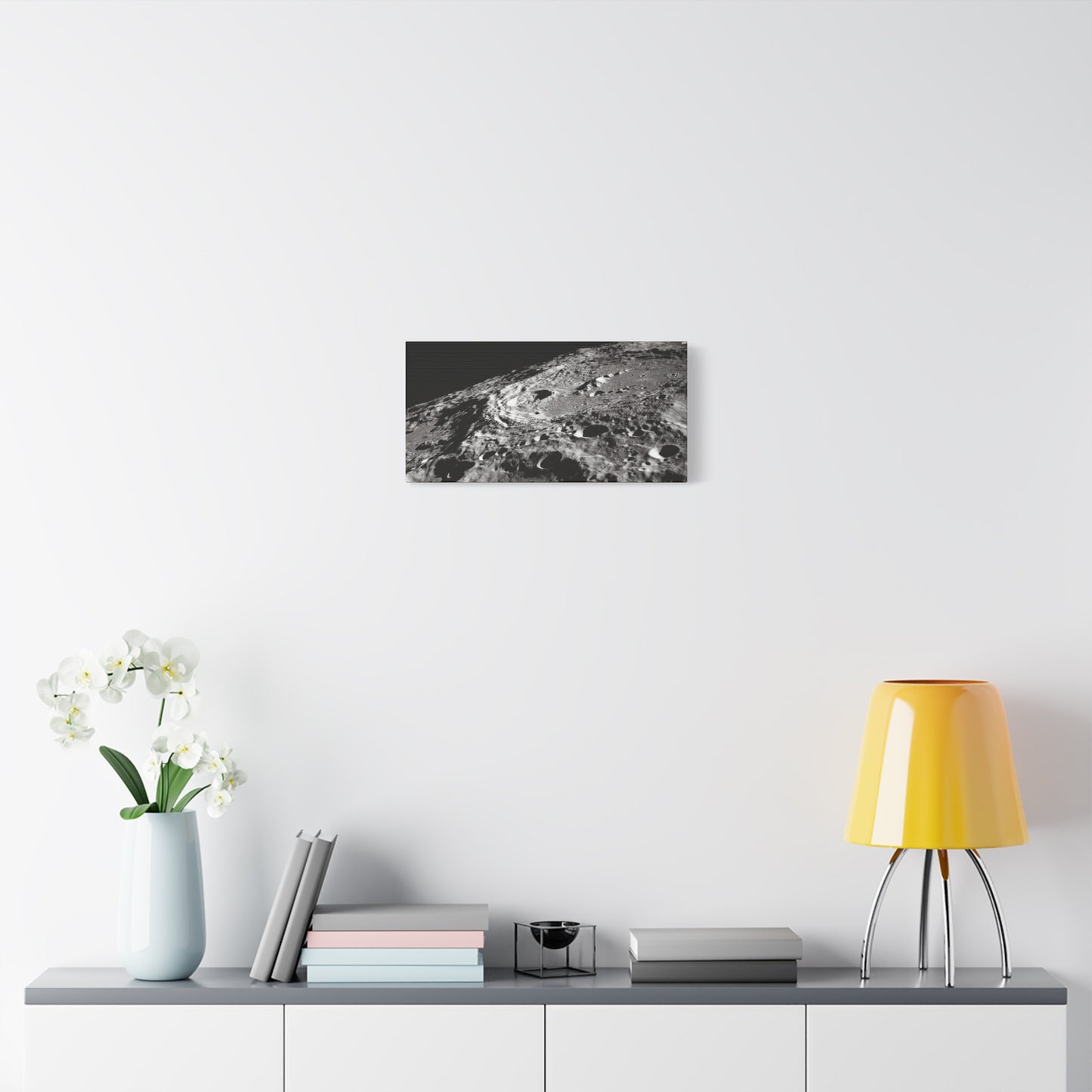 Lunar Surface Matte Canvas Print — Black & White Moon Crater Wall Art