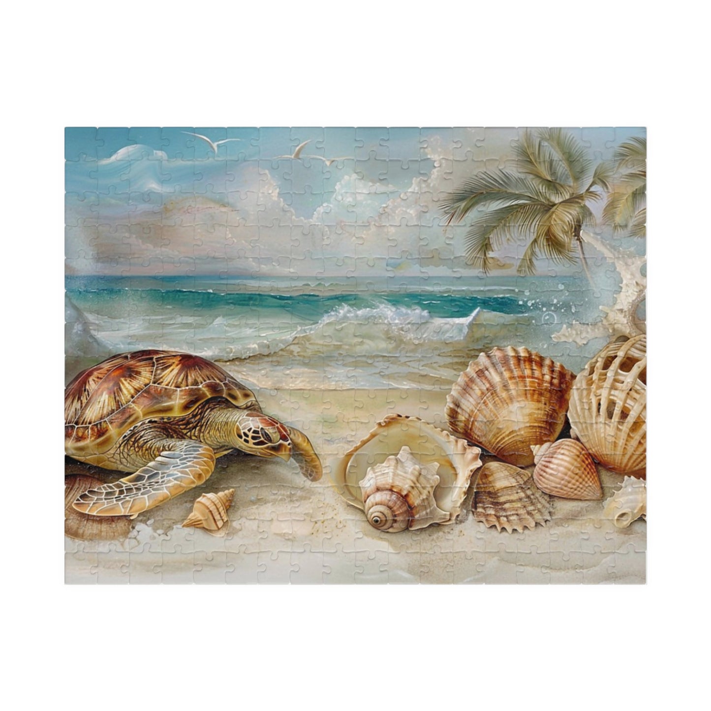 Seashells and Turtle Beach Scene Puzzle