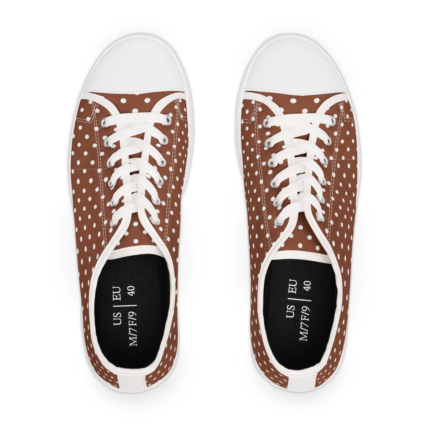 Brown Polka Dot Low Top Sneakers —  Casual Retro Canvas Shoes