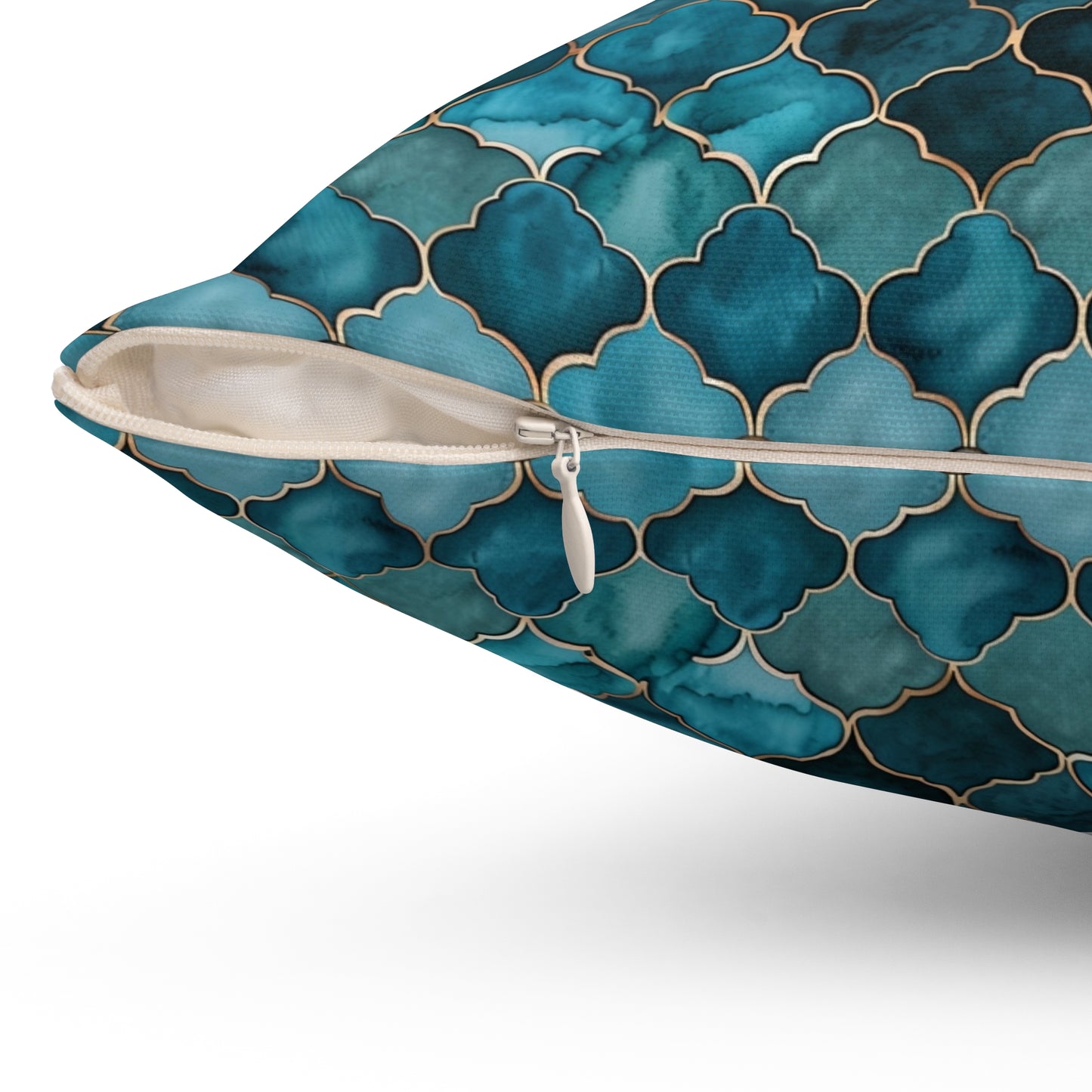 Teal Moroccan Tile Decorative Pillow — Spun Polyester Square Throw Cushion