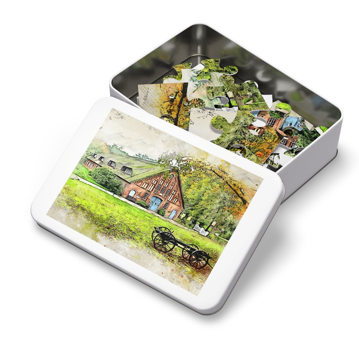 Rustic Scene Jigsaw Puzzle, Cozy Family Game, Art Puzzle with Tin, Nature Lover Gift, Home Décor Puzzle