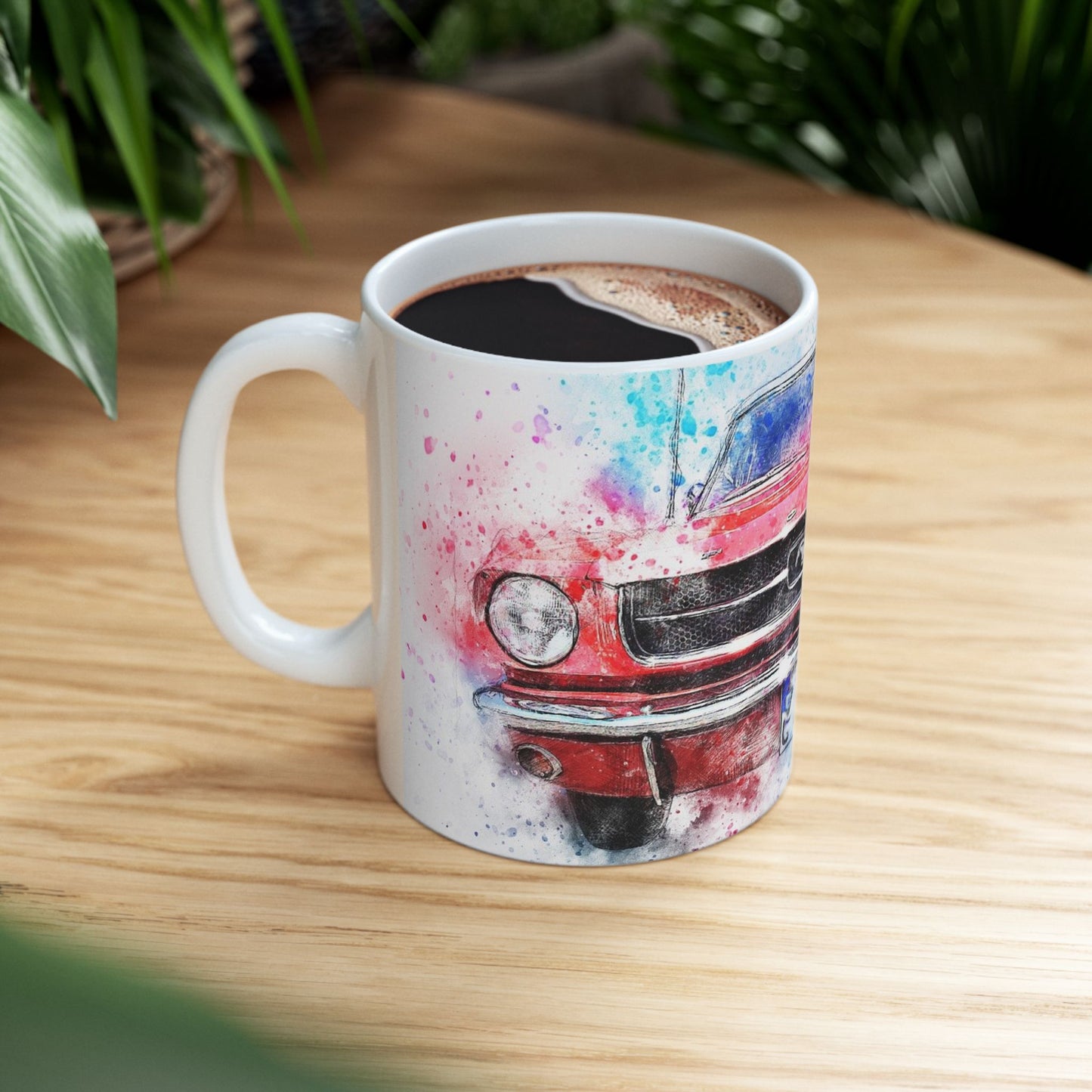 Mustang Front Grill Watercolor Ceramic Mug — Car Enthusiast Coffee Cup (11oz/15oz)