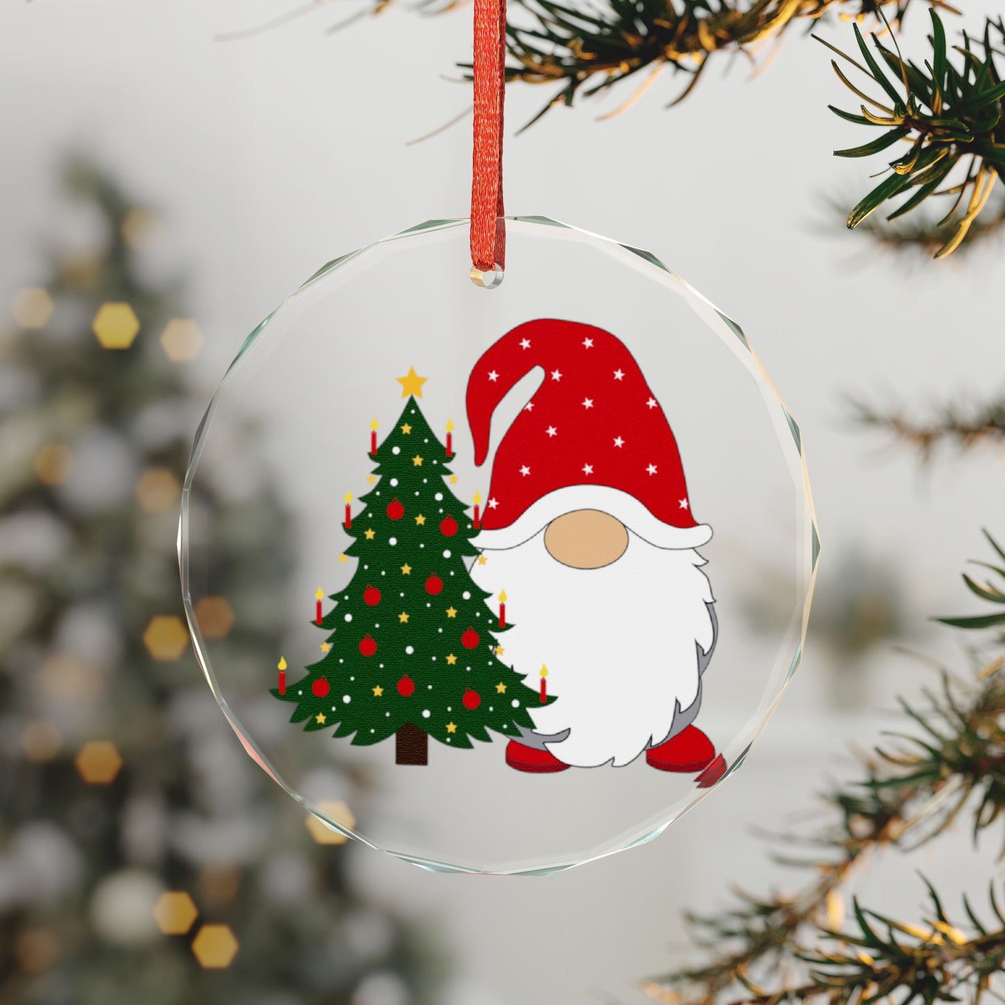 Heart Crystal Ornament — Cute Gnome with Christmas Tree Holiday Decoration