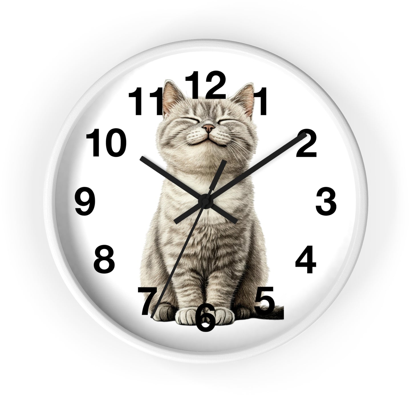 Smiling Tabby Cat Wall Clock — Cute Kitten Home Decor Clock