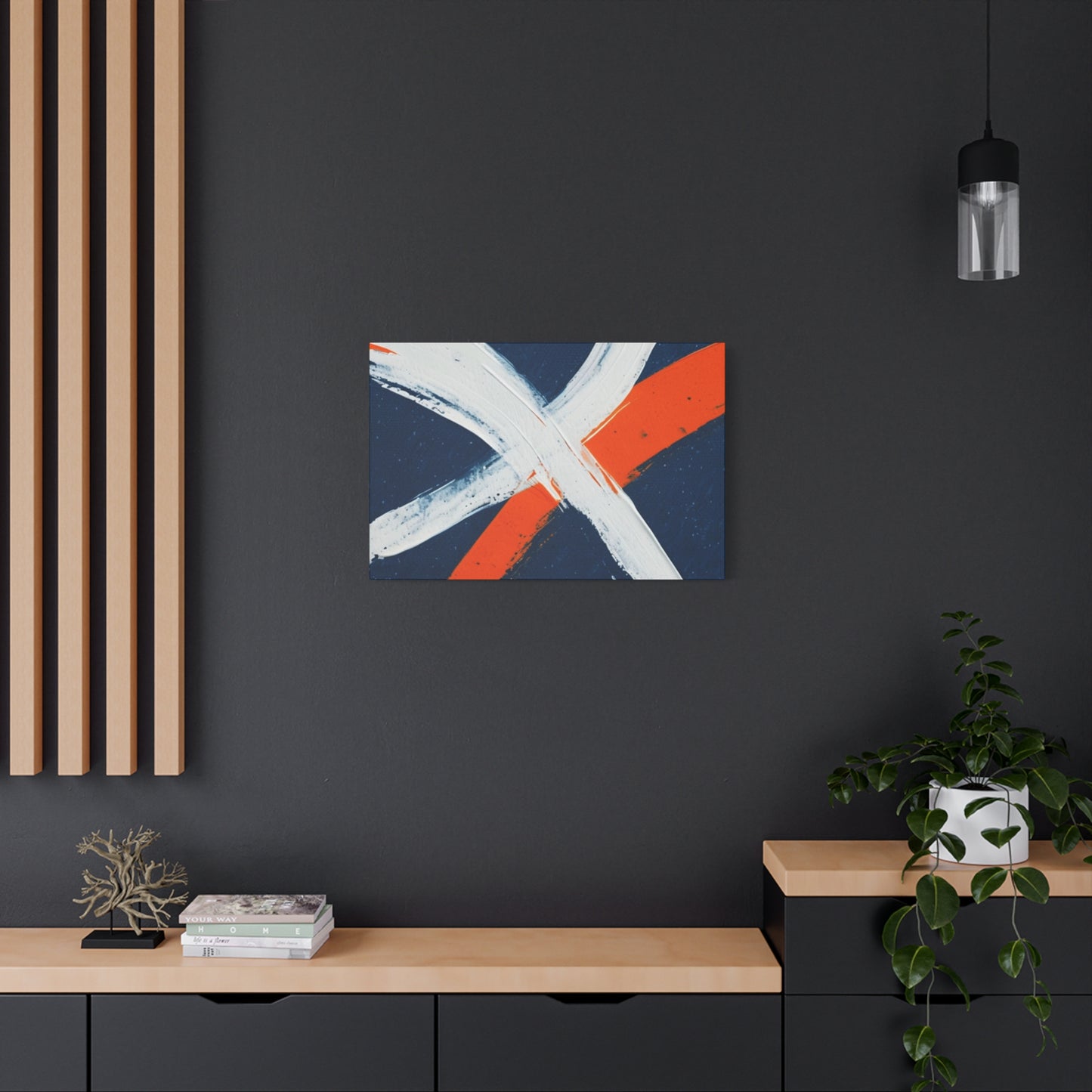 Abstract Navy & Orange Brushstroke Canvas