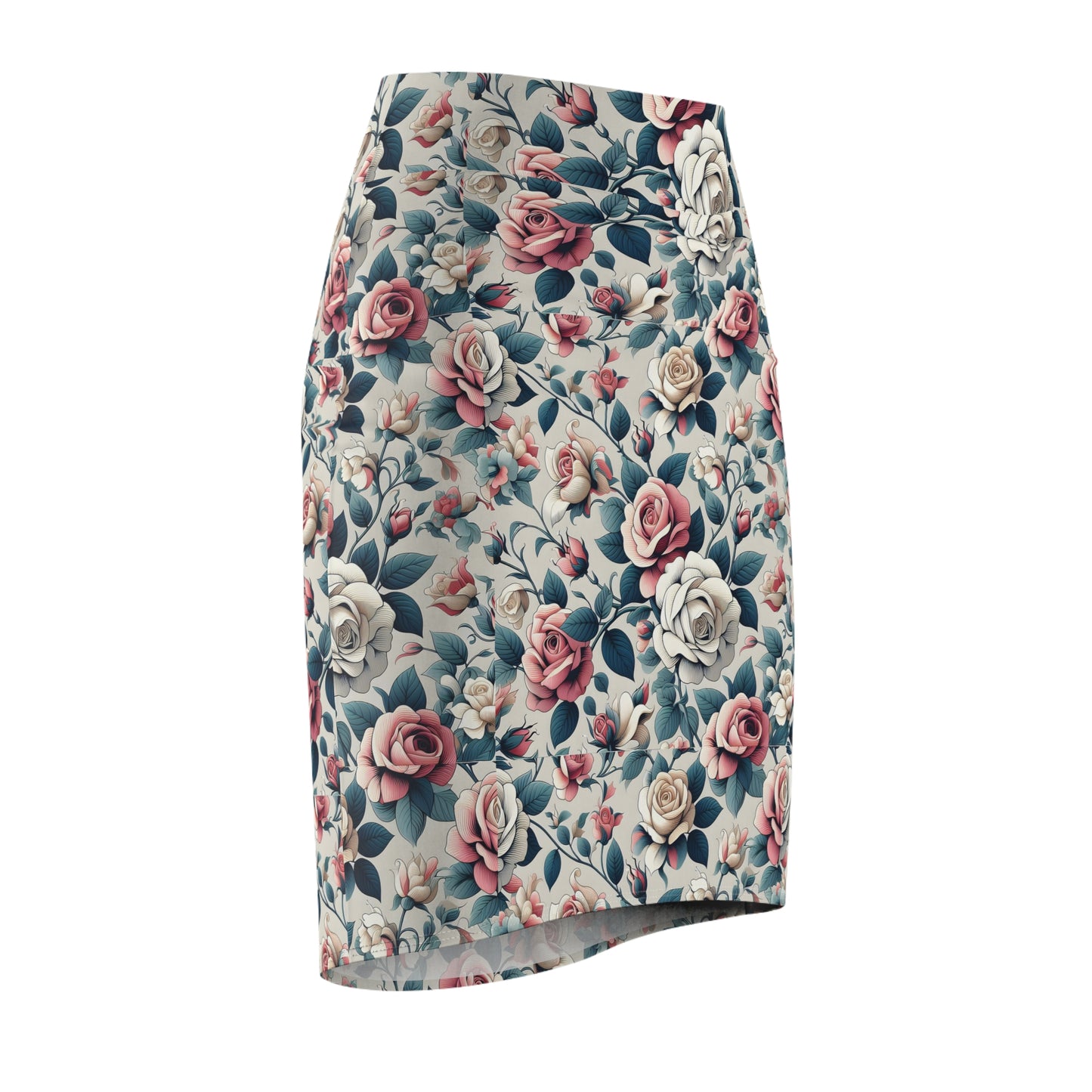 Floral Vintage Rose Pencil Skirt — Pastel