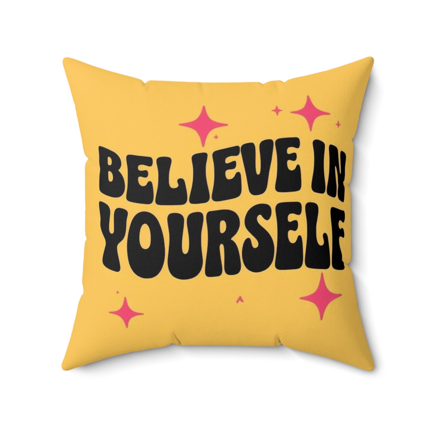 Believe In Yourself Motivational Throw Pillow — Yellow Inspirational Accent Pillow