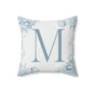 Monogram M Floral Pillow — Blue Initial Throw Pillow with insert