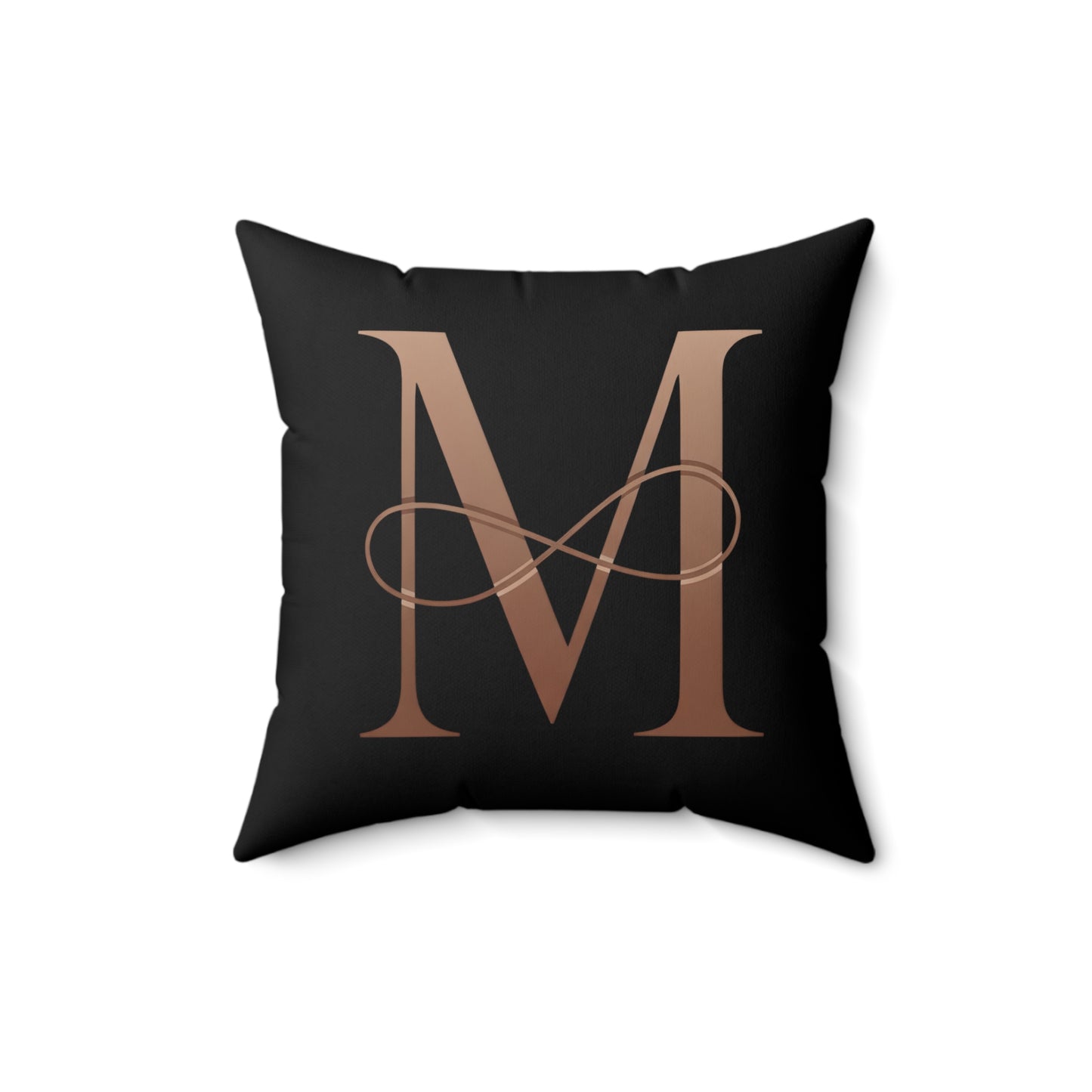 Monogram M Square Pillow — Elegant Rose Gold Letter on Black Accent Pillow