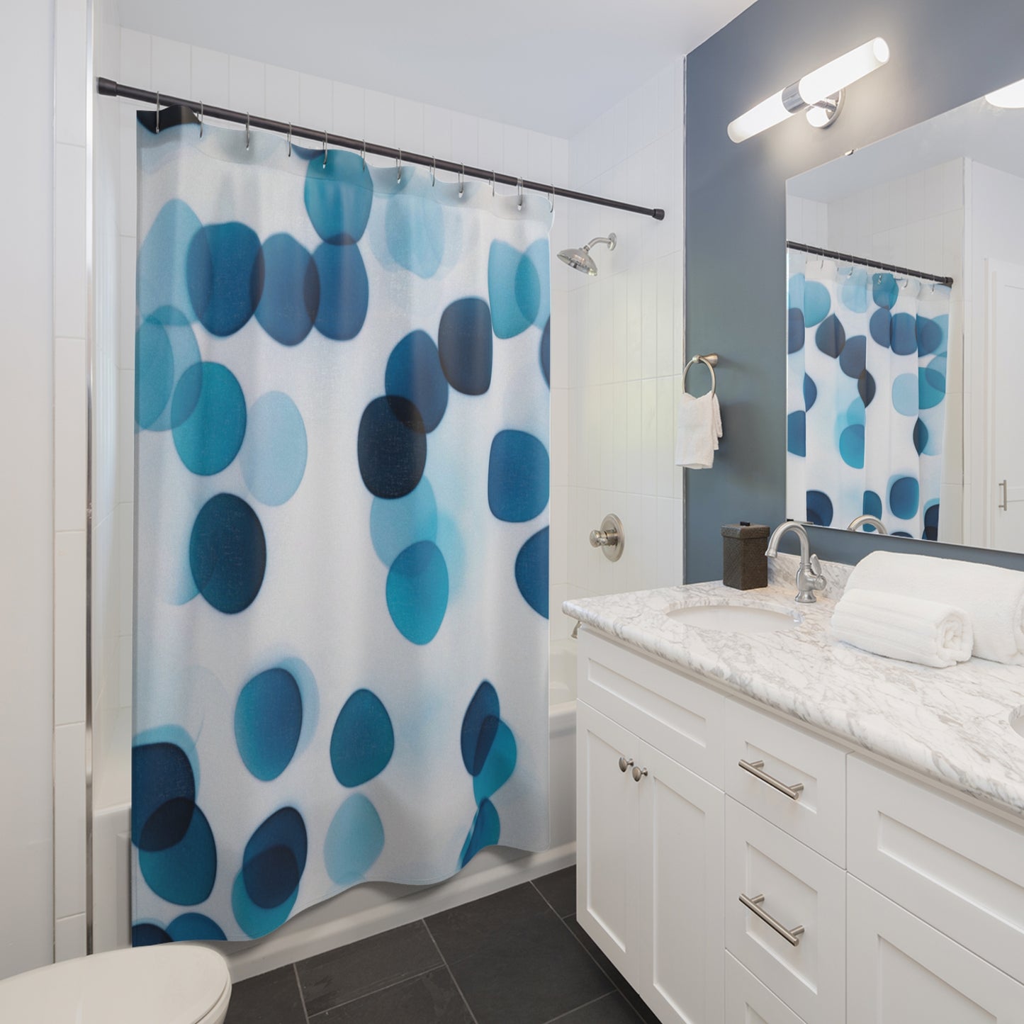 Modern Blue Polka Dot Shower Curtain