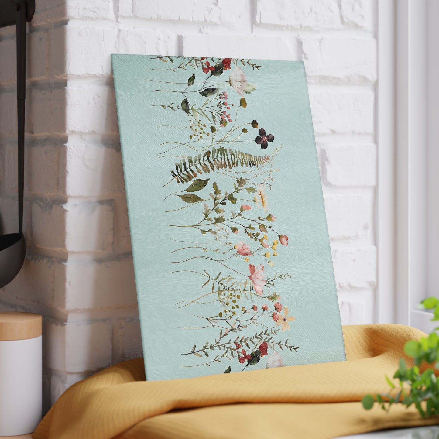 Floral Meadow Glass Cutting Board — Mint Wildflower Kitchen Prep Board