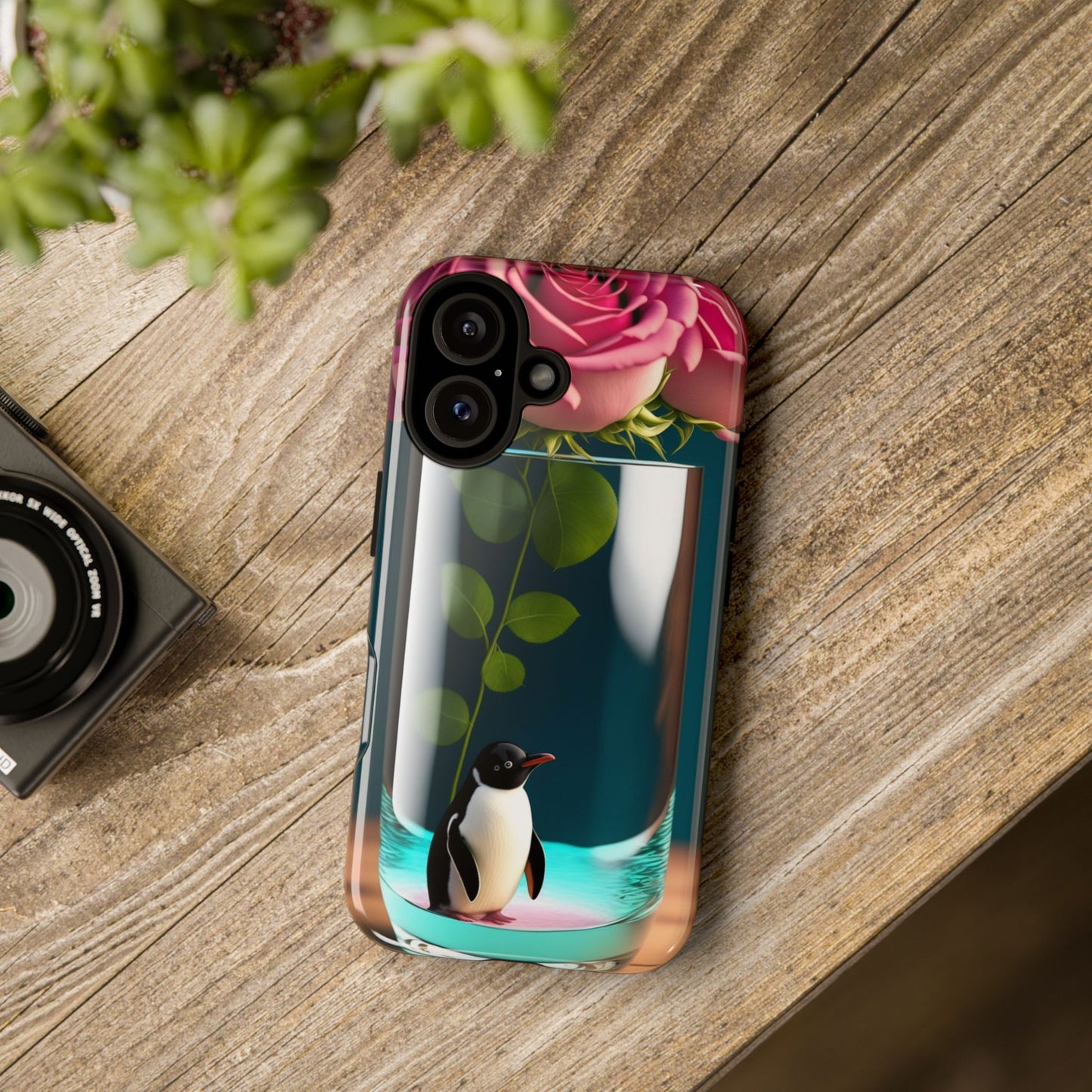 Penguin in a Glass Floral Tough Phone Case — Cute Protective Phone Cover