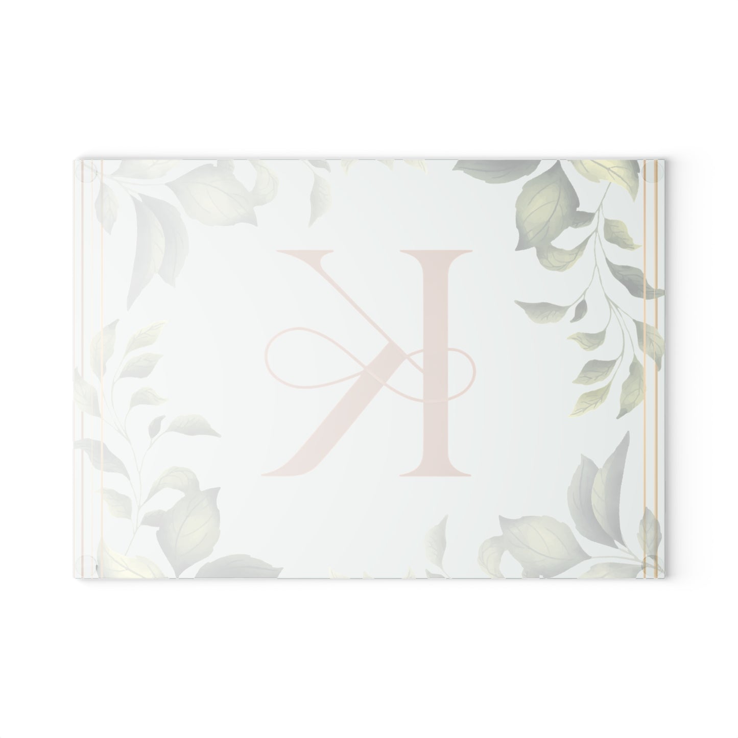 Monogram K Glass Cutting Board — Botanical Greenery Initial Kitchen Serving Board