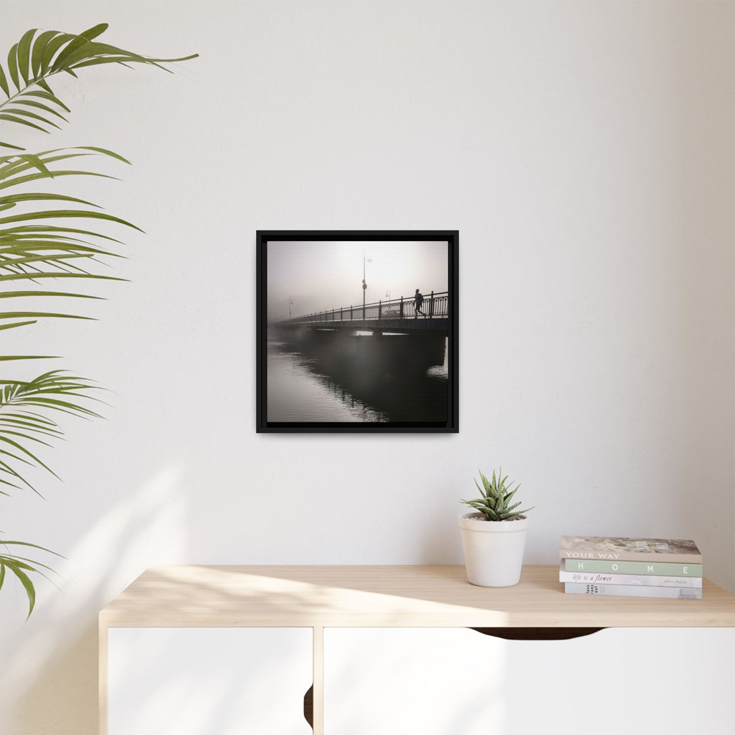 Framed Matte Canvas - Foggy Bridge Black & White Photography