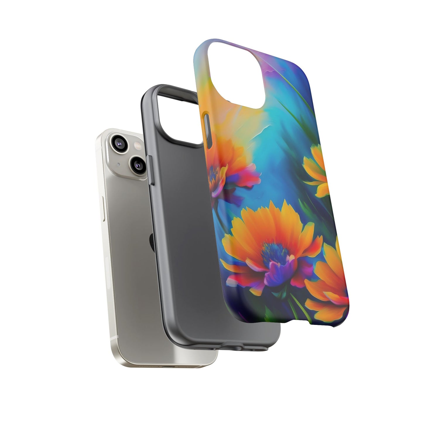 Floral Sunset Tough Phone Case — Vibrant Watercolor Flowers Protective Cover