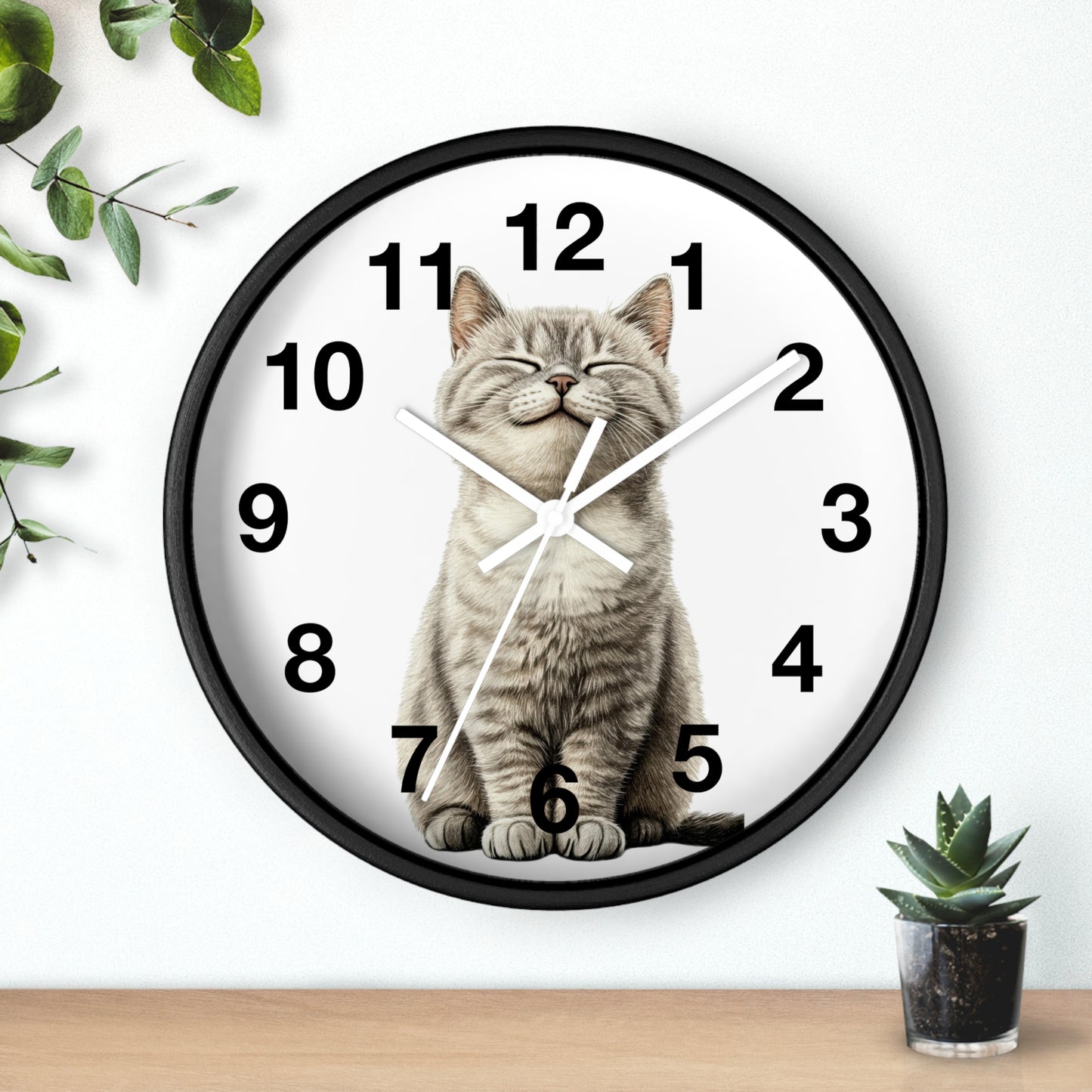 Smiling Tabby Cat Wall Clock — Cute Cat Decor for Living Room, Nursery & Gifts