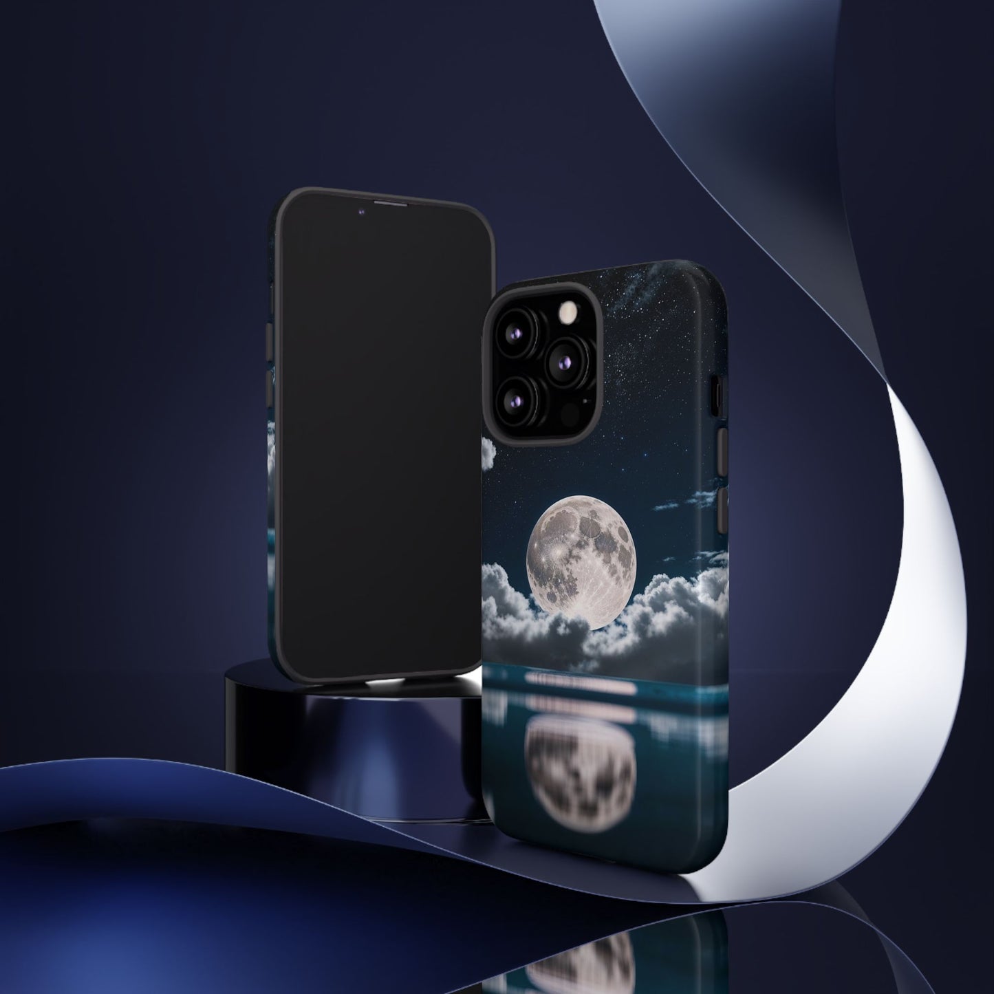 Moonlit Reflection Phone Case — Night Sky Moon & Clouds Tough Case