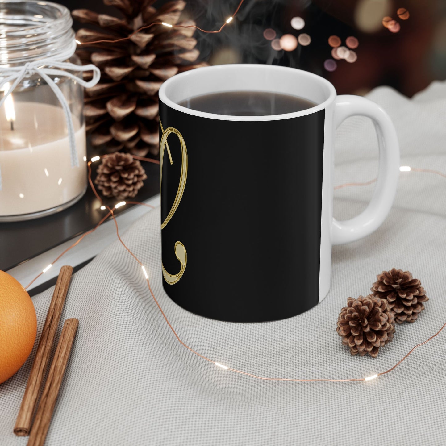 Monogram L Gold Letter Ceramic Mug — Elegant Black & Gold Initial Coffee Cup (11oz, 15oz)