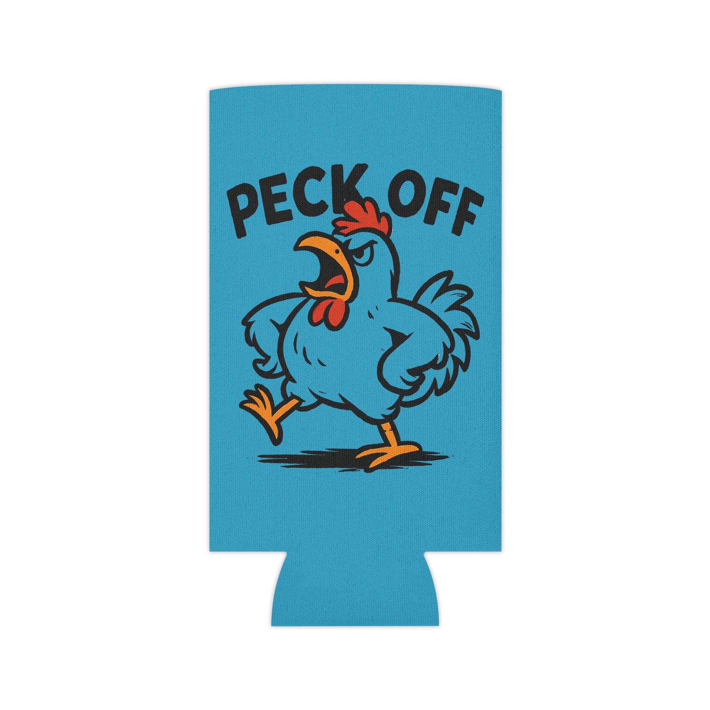 Can Cooler – 'Peck Off' Angry Rooster Drink Holder (Funny Farm Animal Koozie)