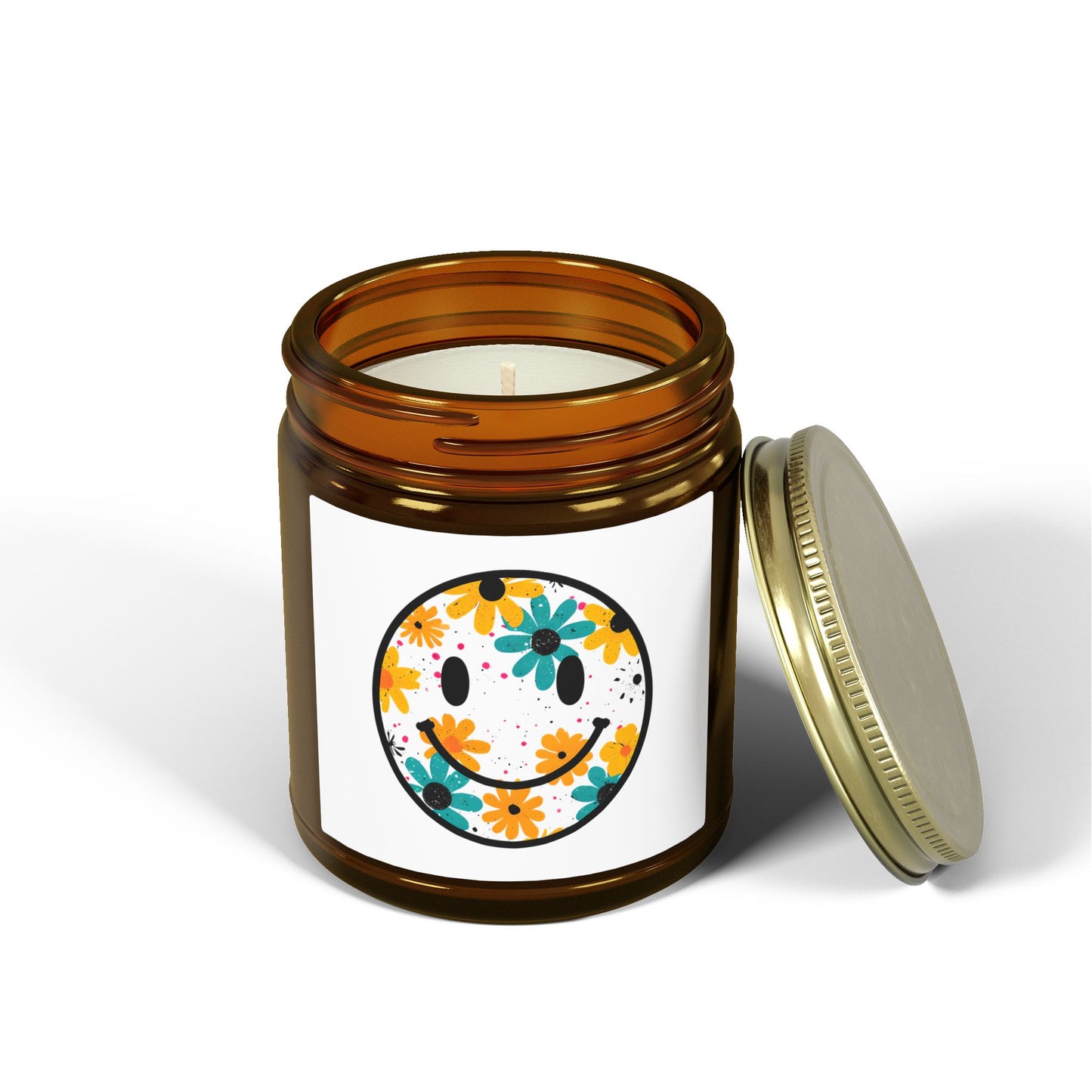Floral Smiley Scented Candle — Coconut Apricot Wax (4oz & 9oz)