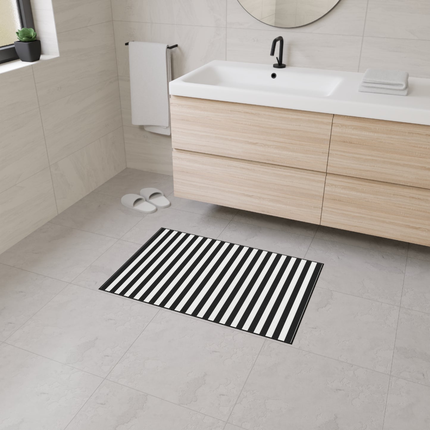 Black & White Striped Heavy Duty Floor Mat — Durable Entrance Rug for Home, Office & Garage