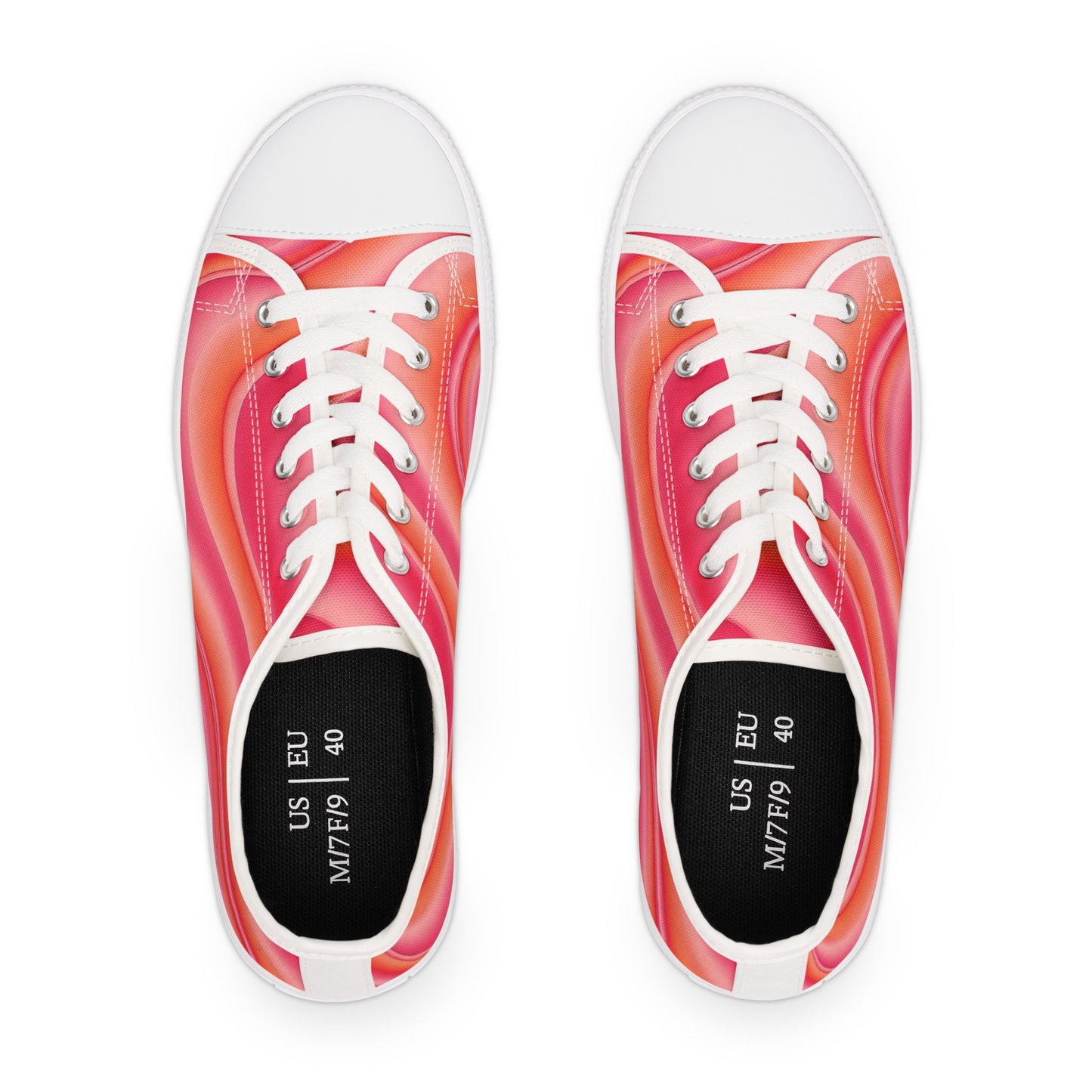 Women's Low Top Sneakers — Pink Retro Wave Swirl Casual Canvas Shoes