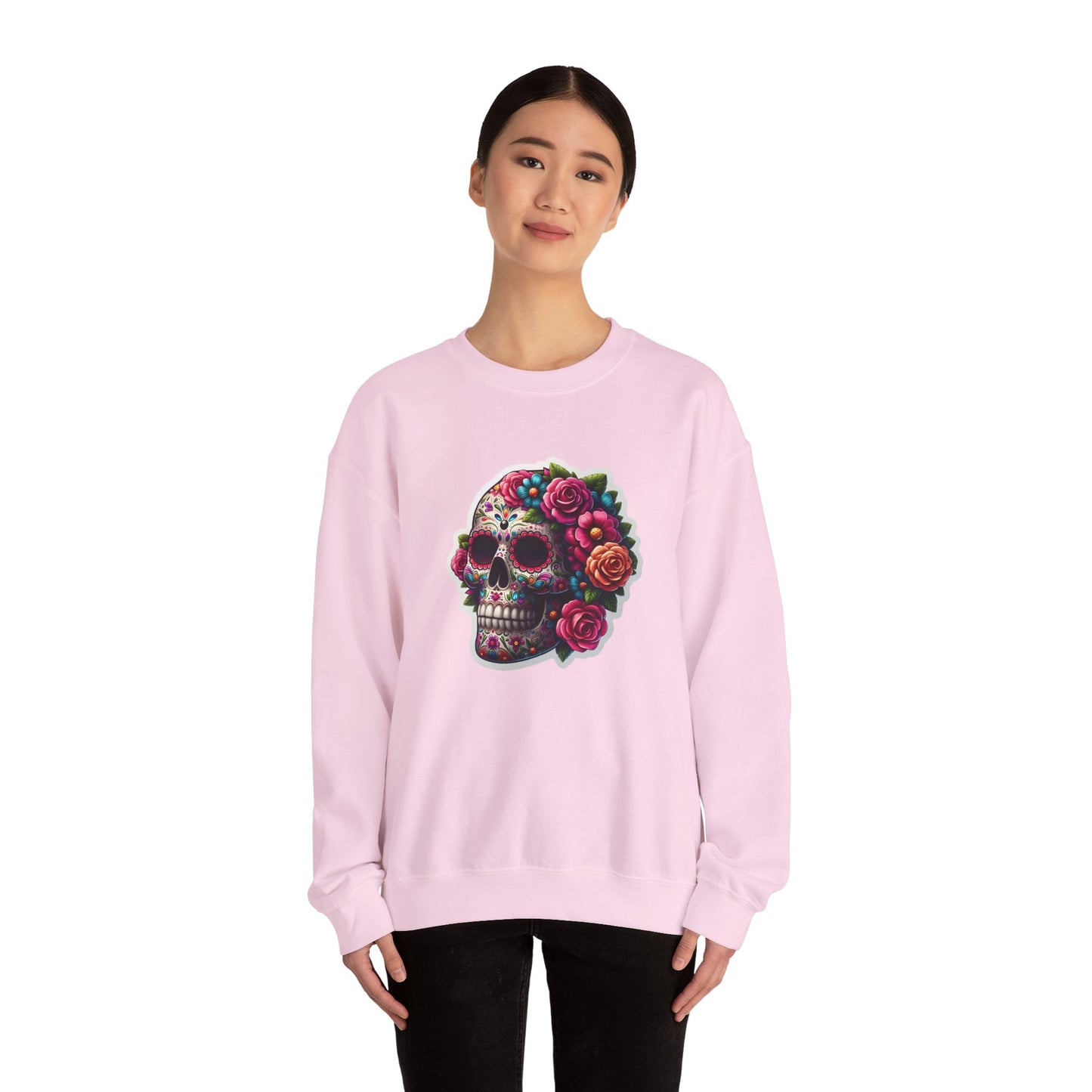 Sugar Skull Crewneck Sweatshirt — Floral Day of the Dead Graphic